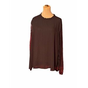 SHEIN Curve Black Chiffon Blouse Sheer Polka Dot Lace Sleeves Size 5XL